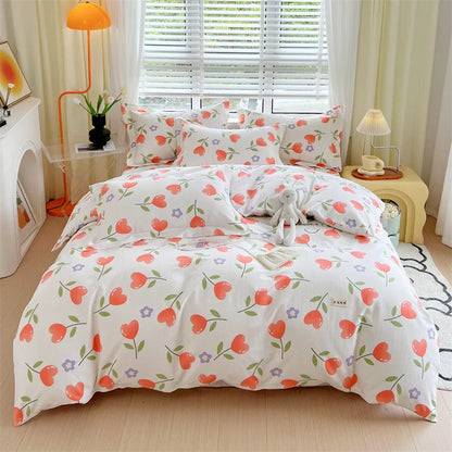 طقم غطاء لحاف مخطط من القطن من DecorBites™ لسرير مفرد مزدوج - خريف وشتاء