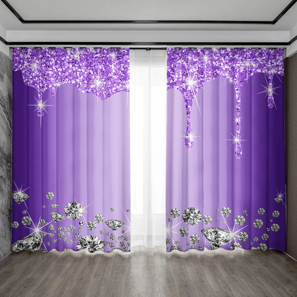 Decobites Solid Diamond Rod Pocket Curtains for Home Decoration