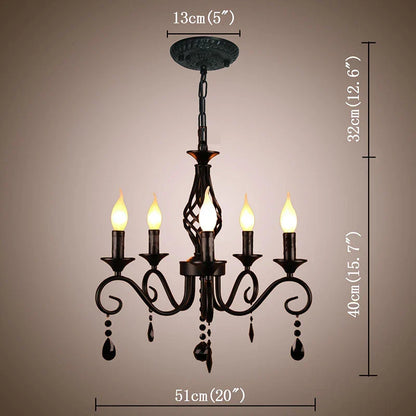 DecorBites™ Crystal Pendant Chandelier Light for Home and Bedroom - Black Iron Ceiling Lamp