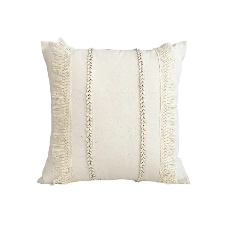 DecorBites™ Boho Style Beige Linen Cushion Cover with Tassels for Home Decor