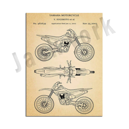 DecorBites™ Dirt Bike Patent Blueprint Poster Canvas Wall Art