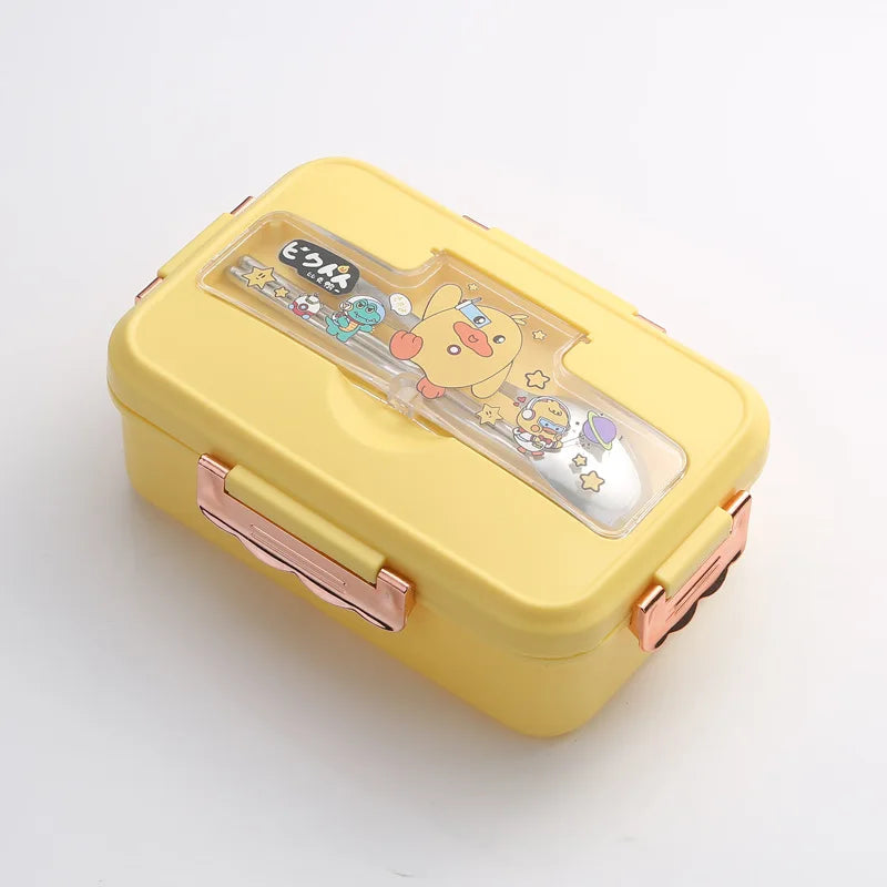 DecorBites™ Kids Cartoon Bento Lunch Box with Fork Spoon, Heated 3 Grid Sandwich Snack Box