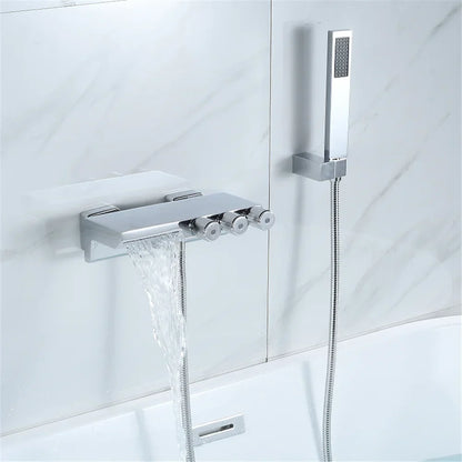 DecorBites™ Gold/Black Tub Shower Set Wall Mount Waterfall Mixer Tap Brass Rotatable