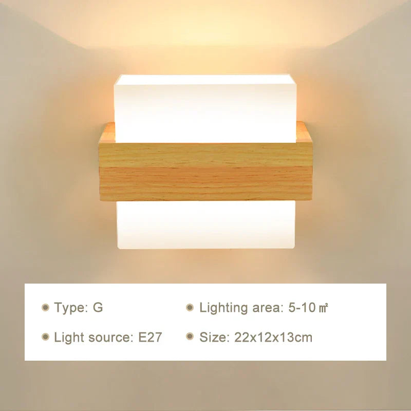 DecorBites™ LED Wooden Wall Lamps for Bedroom Stairs Interior Lighting Sconce Fixtures