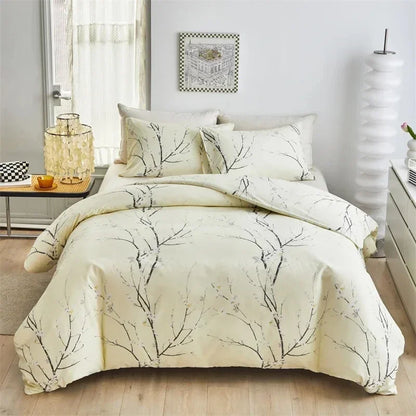 Decobites Plum Blossom Double Duvet Set: Soft Skin-Friendly Quilt Cover & Pillowcase