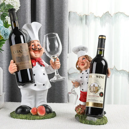 DecorBites™ Cartoon Chef Resin Wine Rack Storage Holder Kitchen Home Decor Figure sculptured host rack