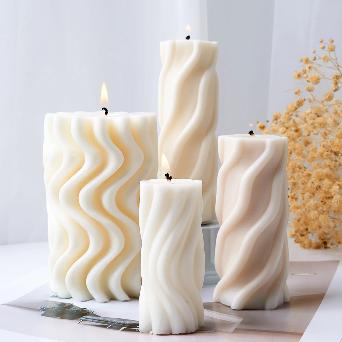 Wavy Stripe Cylindrical Silicone Candle Mould Pillar Twisted Stripe DIY Candlestick Making Design Shape Scented Candle Handmade