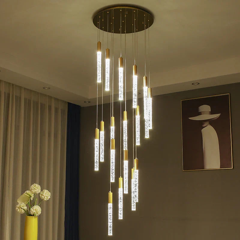 DecorBites™ Cylindrical Stair Chandelier: Modern Attic Living Room Lighting