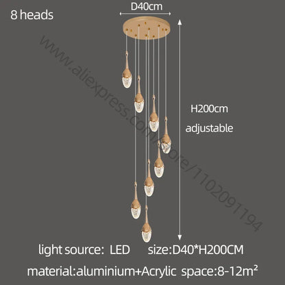 Lámpara de techo LED dorada DecorBites™ para escalera: Elegante lámpara colgante de lujo para sala de estar