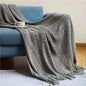 Decobites Nordic Knitted Sofa Blanket with Tassels - Solid Color Siesta Shawl Blanket