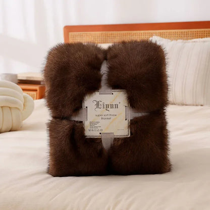 Manta de felpa de zorro sintético de lujo DecorBites™: Funda de sofá gruesa, cálida y suave - Color sólido de alta calidad