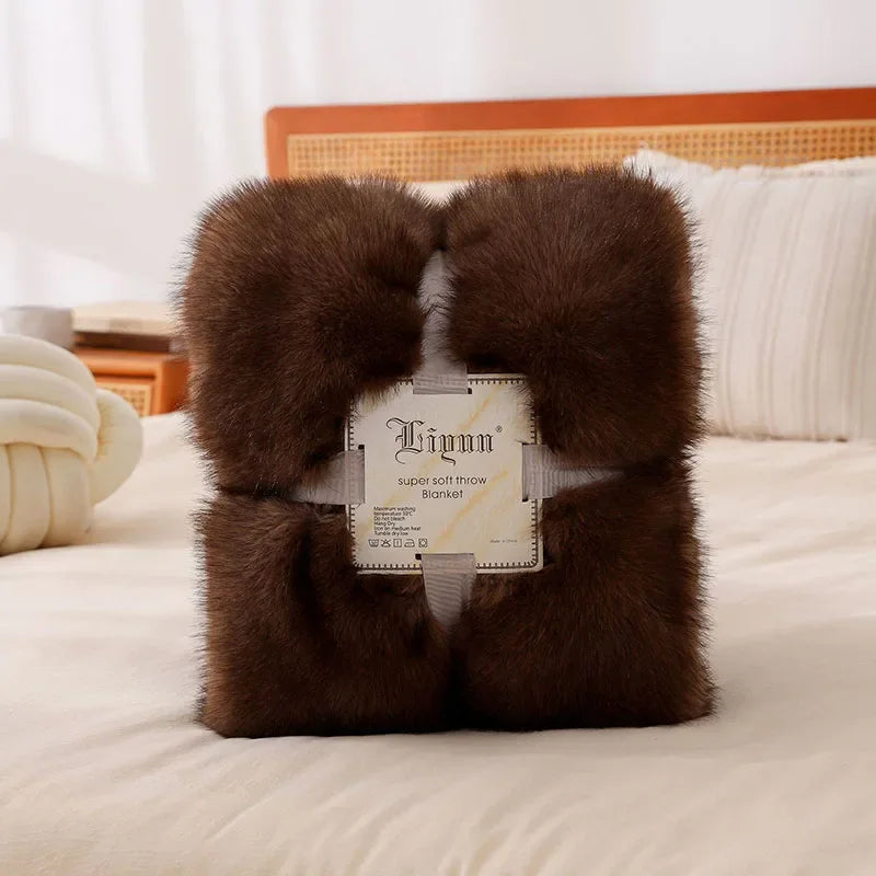 Faux Fox Plush Sofa Blanket