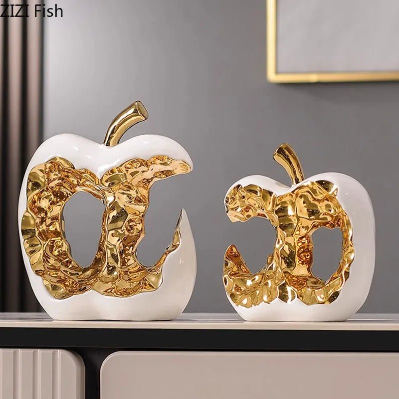 DecorBites™ Ceramic Apple Sculpture Desk Decoration - Gold-plated Hollow Out Craft, Room Aesthetic Ornament
