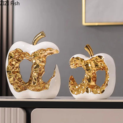 DecorBites™ Ceramic Apple Sculpture Desk Decoration - Gold-plated Hollow Out Craft, Room Aesthetic Ornament