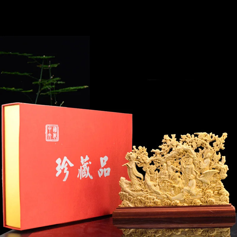 DecorBites™ Eight Immortals Sculpture Decor, Lucky God of Wealth, Thuja Wood Carving Brand