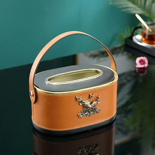 DecorBites™ Brown Leather Desktop Storage Basket and Tissue Box