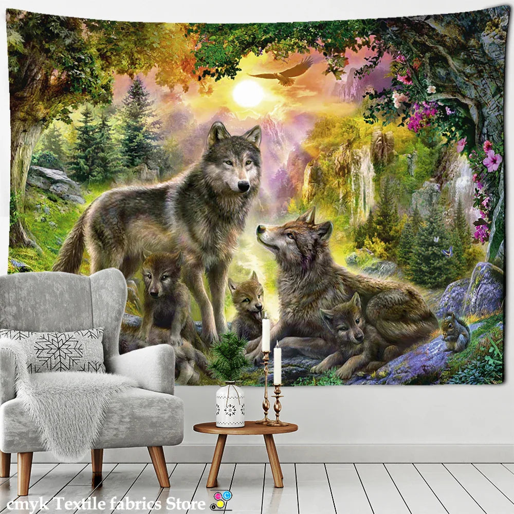 Decobites Wolf Forest Tapestry Wall Hanging Psychedelic Landscape Dorm Home Decor