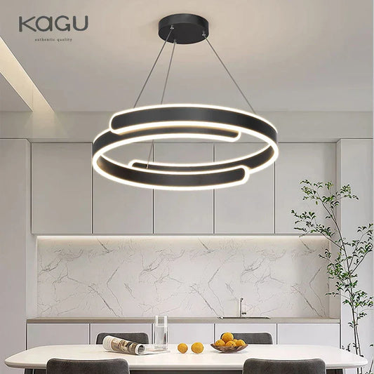 DecorBites™ Black White LED Ring Chandelier Pendant Lights for Home Indoor Decor