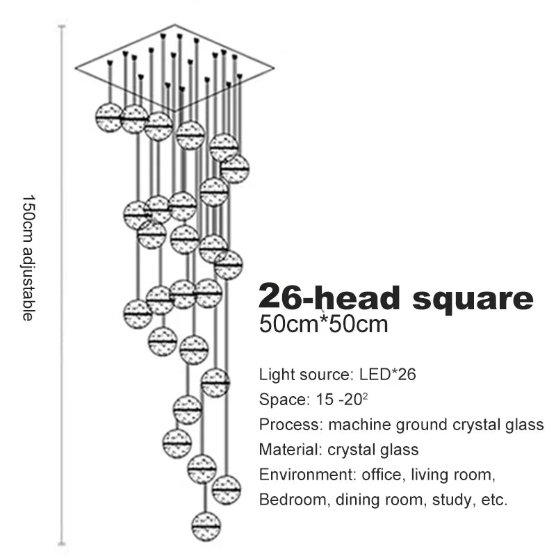 Lámpara colgante tipo araña con forma de bola de cristal DecorBites™ para decoración de escaleras, pasillos y bares