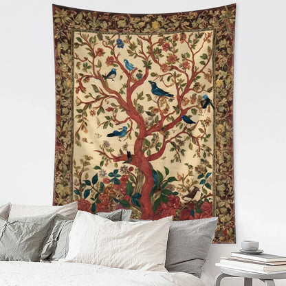 Decobites Flower Bird Life Tree Tapestry Wall Hanging Art Psychedelic Bohemian Decor