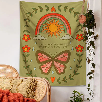 Decobites Retro Rainbow Butterfly Botanical Flower Wall Hanging Tapestry Home Decor