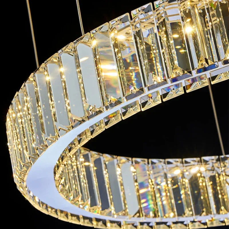 Decorbites™ Lámpara de Araña de Cristal Dorado: Halo Colgante LED de Lujo Moderno Nórdico para Sala de Estar