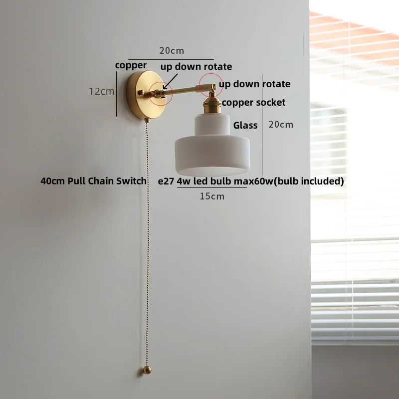 DecorBites™ Clear Glass LED Wall Lights Pull Chain Switch Modern Bedside Lamp