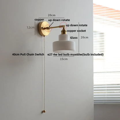 DecorBites™ Clear Glass LED Wall Lights Pull Chain Switch Modern Bedside Lamp