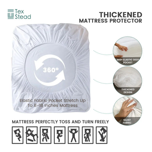 Decobites Waterproof Quilted Mattress Pad Protector with Deep Pocket, Soft Breathable & Machine Washable