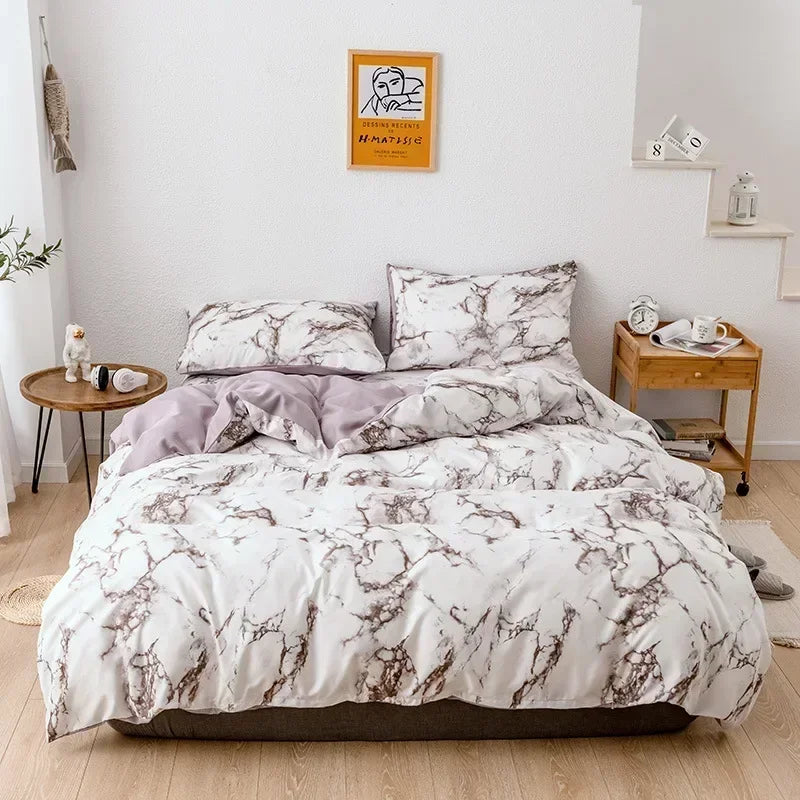 Decobites Marble Print Duvet Cover Set for Queen/King Size Beds, Soft Brushed Fabric