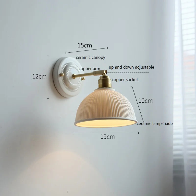 DecorBites™ Ceramic LED Wall Light with Copper Arm Socket for Bedroom Living Room