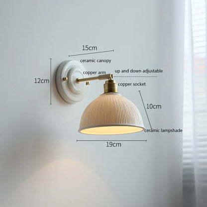 DecorBites™ Ceramic LED Wall Light with Copper Arm Socket for Bedroom Living Room