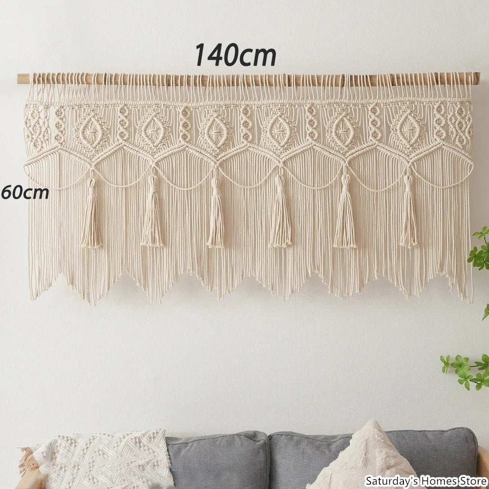 Decobites Boho Macrame Door Curtain Handmade Cotton Rope Wall Hanging Tapestry Boujee Decor