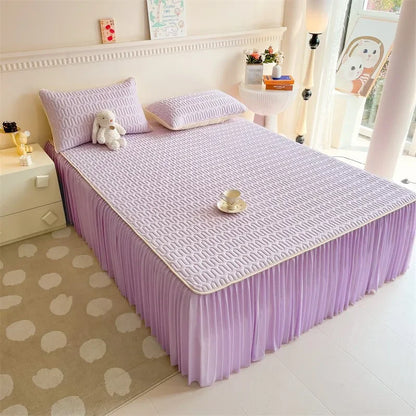 DecorBites™ Cool Fabric Latex Bed Skirt Set: Solid Color Summer Mat with Elastic Band
