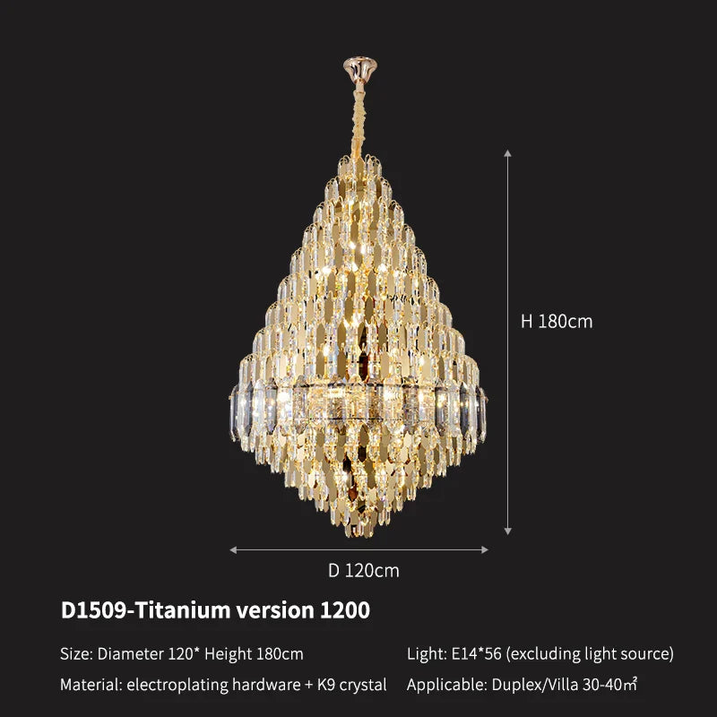 DecorBites™ Crystal Pendant Chandelier for Home, Hotel, Restaurant - Luxury Duplex Hall Light