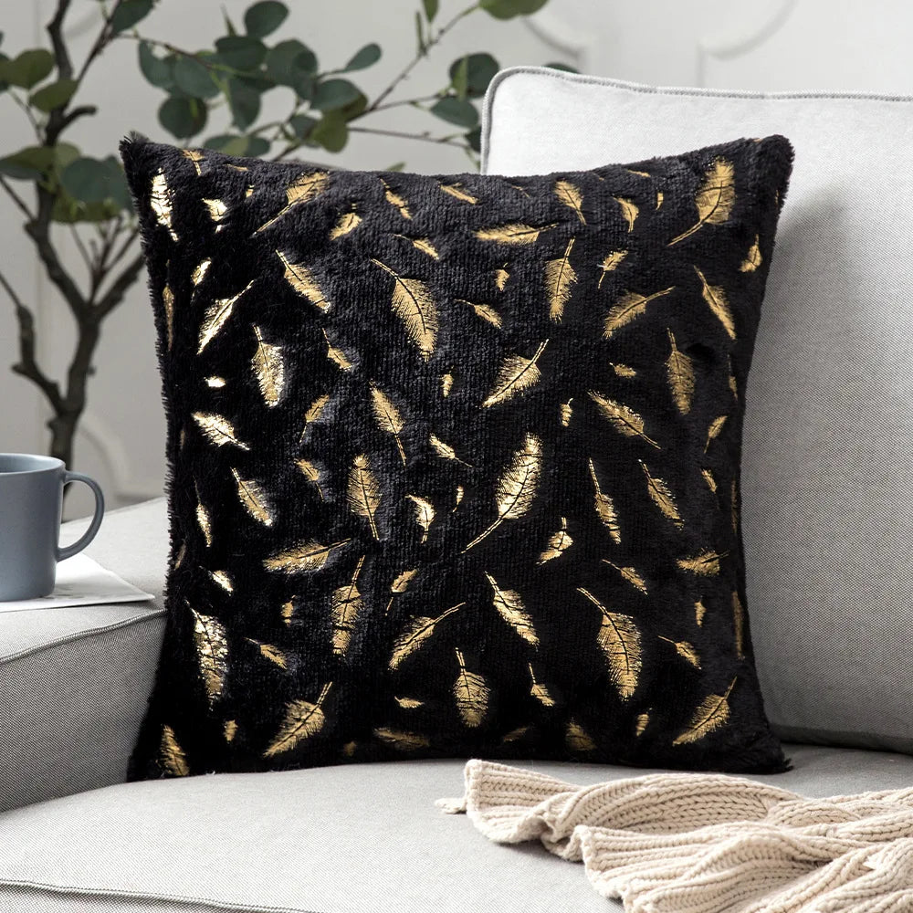 DecorBites™ Bronzed Feather Style Plush Pillowcase - Festive Home Decor