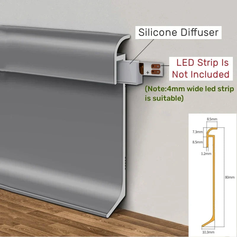 DecorBites™ LED Skirting Line Aluminum Profile for Stylish Backlighting, Stair Lighting & Wall Trim