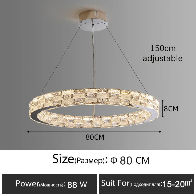 Gold Crystal Ring Chandelier 3-Tier D100cm