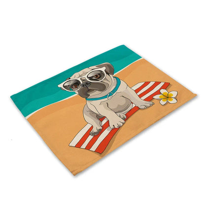 DecorBites™ Cute Dog Linen Dining Mats Coasters 42*32cm Home Decor