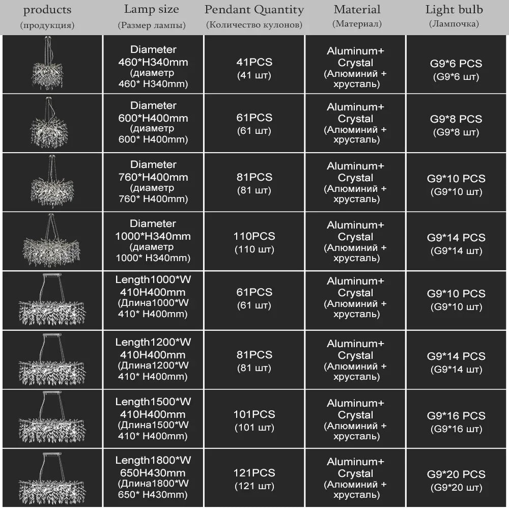 DecorBites™ Crystal Branch Chandelier for Dining, Living, Bedroom - Chrome - Round Design