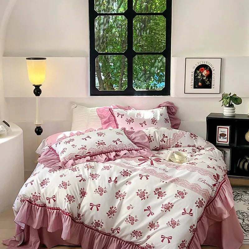 DecorBites™ Lace Printed Duvet Cover Set - Elegant, Cozy Bedding for Single & Double Beds