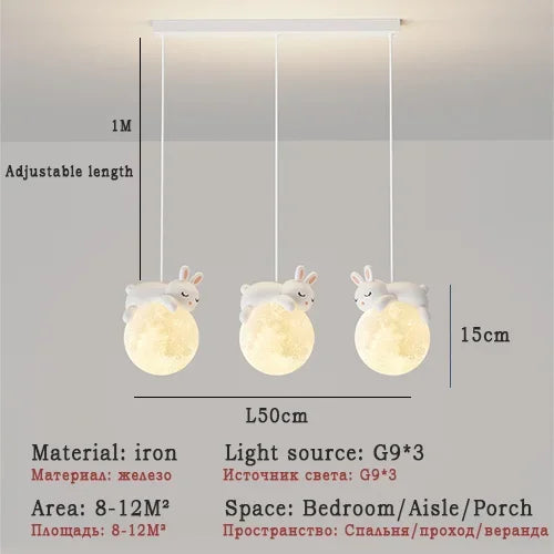 DecorBites™ Kids Room LED Chandeliers White Bear Bunny Pendant Light Glass Bedside Lamp
