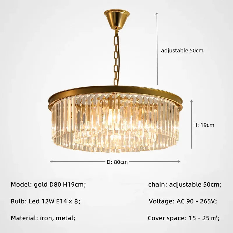 DecorBites™ Gold Black Metal Crystal Pendant Lights Chain Hanging LED Suspension Lamp Fixtures