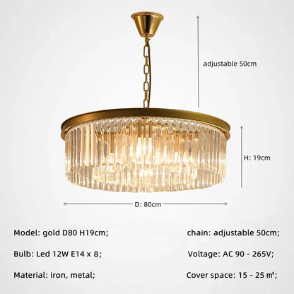 DecorBites™ Gold Black Metal Crystal Pendant Lights Chain Hanging LED Suspension Lamp Fixtures