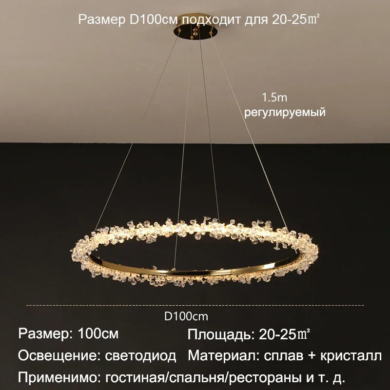 Decorbites™ Lámpara de Araña Redonda LED de Cristal Dorado para Iluminación de Lujo en Interiores