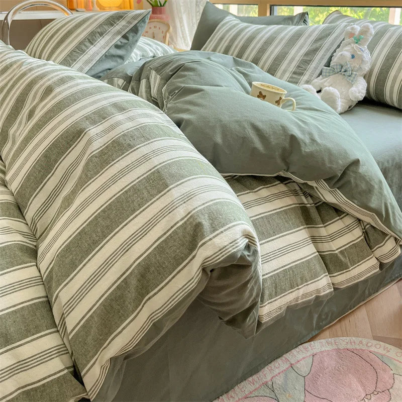 Juego de cama DecorBites™ Cozy Striped Cotton - Kit de edredón transpirable y suave