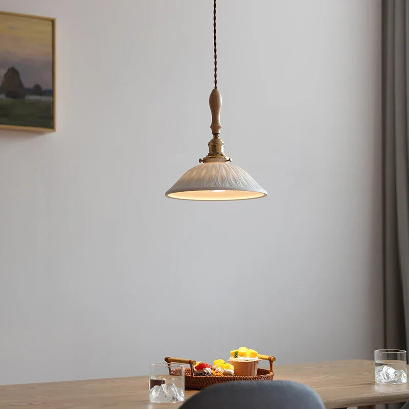 DecorBites™ Adjustable LED Pendant Lights Ash Wood White Ceramic Modern Hanging Lamp