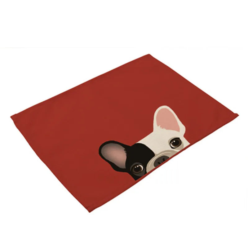 DecorBites™ Dog Cat Pattern Cotton Linen Dining Table Mats 32*42cm