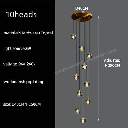 DecorBites™ Black & Gold Crystal Chandelier LED Pendant Light Fixture Loft Staircase Lighting