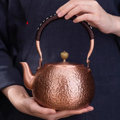DecorBites™ Handmade Copper Tea Pot with Knitting Handle - Chinese Light Luxury Tea Set